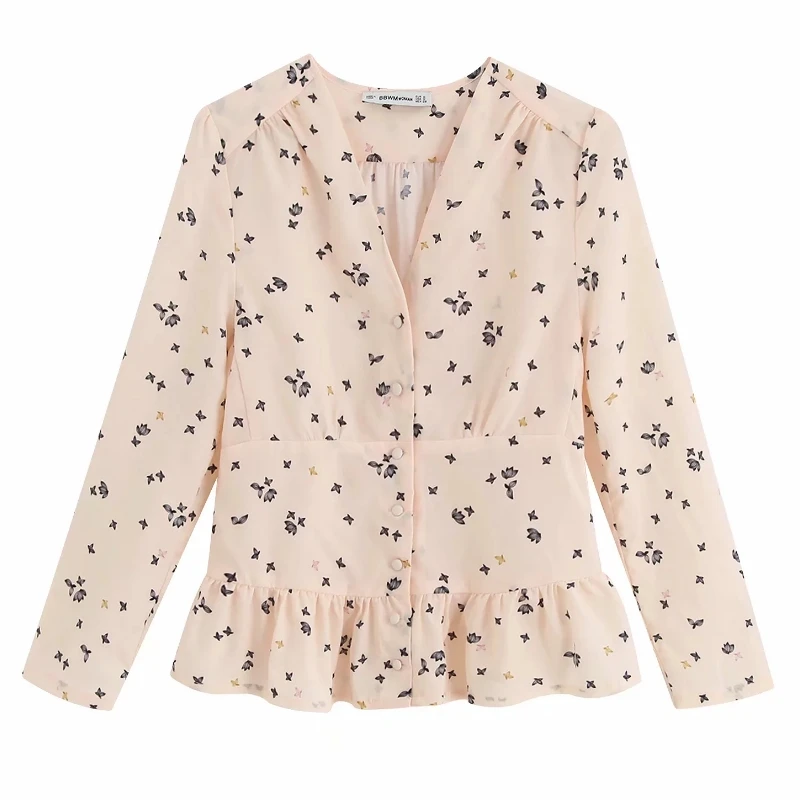 Новинка женская элегантная блузка с v образным вырезом и цветочным принтом