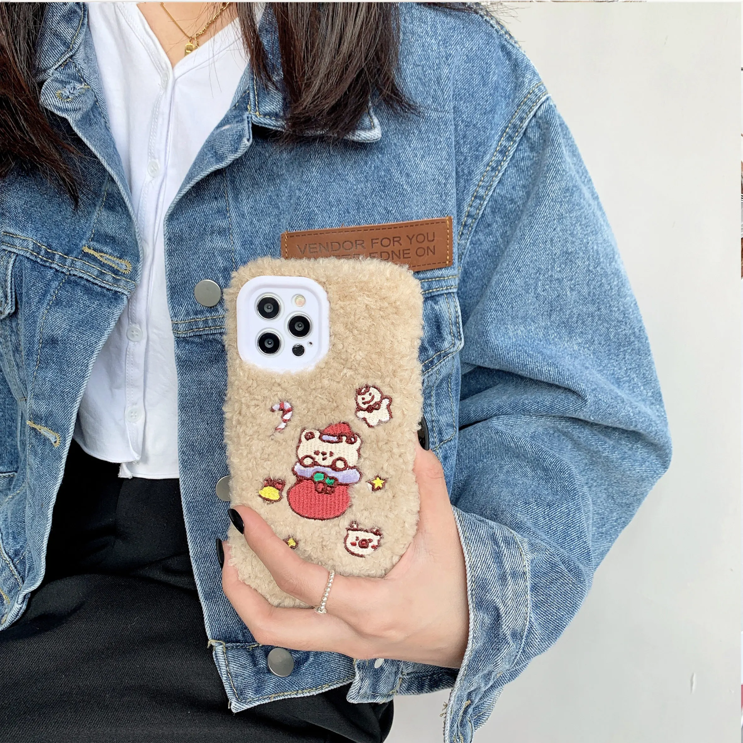 

Plush-Christmas sock bear is suitable for iphone12 mini / 11 Pro Max mobile phone case 7 / 8plus x xsmax xr protective cover