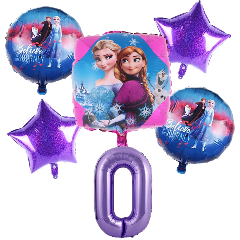 

6pcs/set Disney Princess Frozen Anna Elsa Balloons Birthday Party Decorations Baby Shower Aluminum Foil Number Balloons kid toys