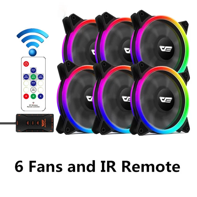 DarkFlash RGB PC чехол вентилятор 120 мм компьютерные корпуса Процессор охлаждающими вентиляторами тихий Asus Aura Sync кулер охлаждения регулировки скорости светодиодный вентилятор для ПК MR12 - Цвет лезвия: 6fans and IR Remote