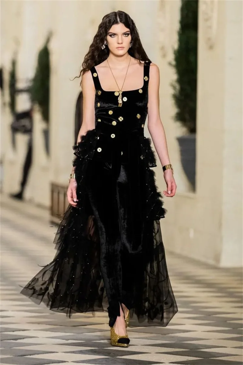 

Black Jumpsuit Prom Dresses With Long Train Evening Dress Beads Formal Party Second Reception Gowns Custom Made