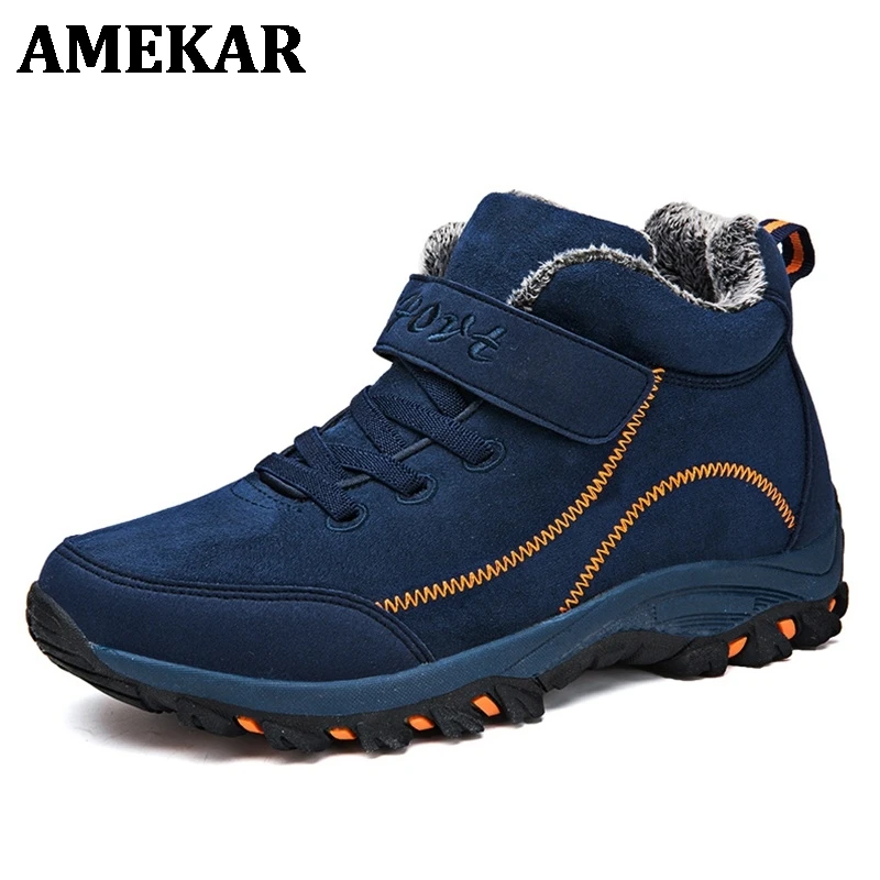 

Waterproof Winter Men Boots with Fur Warm Snow Women Boots Men Work Casual Shoes Sneakers High Top Rubber Ankle Boots plus size