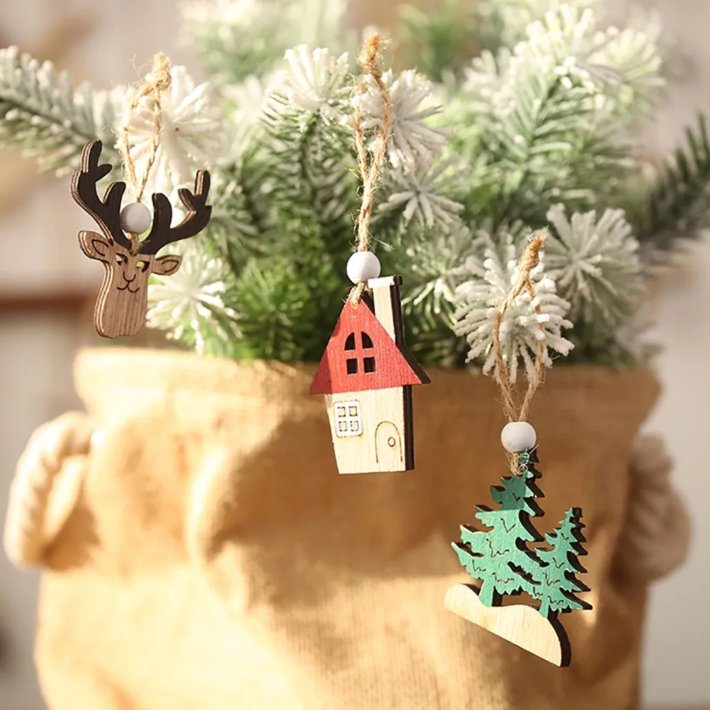 

Christmas Ornaments Wooden Creative Pendants Elk Hut Car Small Tree Pendant Party Decors Adornos Navidenos Decorazioni Natalizie