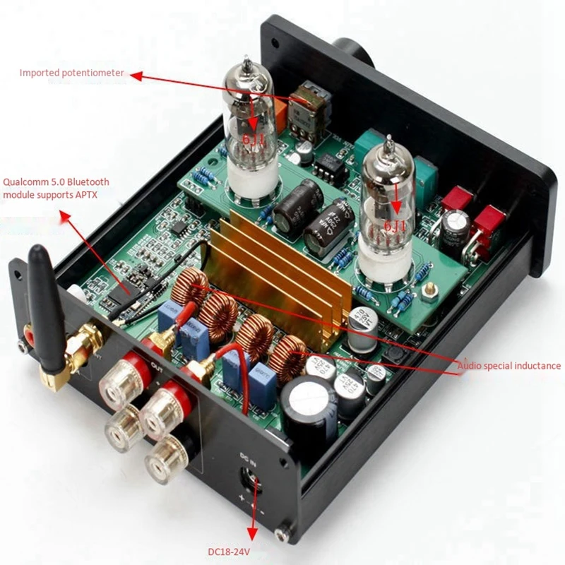 

6J1 Vacuum Tube Pre-Amplifier TPA3116 HiFi Digital Power Amplifier 100W+100W Bluetooth 5.0 APTX Stereo Amp for Home DIY