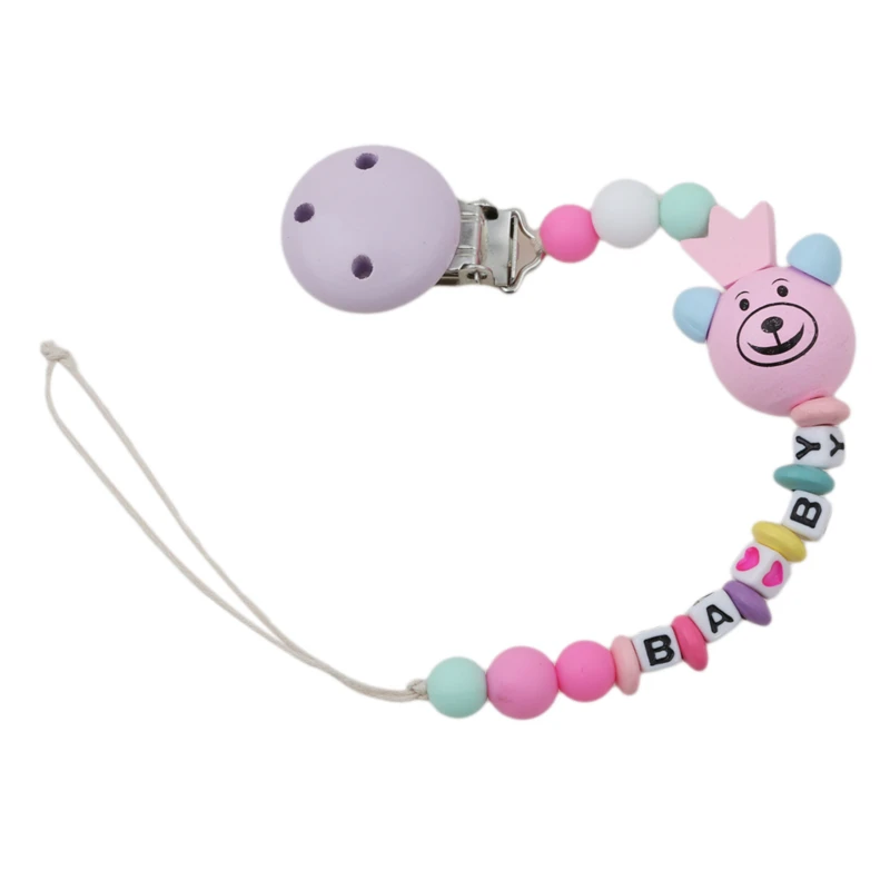 

Детская Соска-пустышка, зажим-цепочка, милая панда, Цветочные бусины, медведь, силиконовый деревянный зажим-пустышка, детский держатель для ...