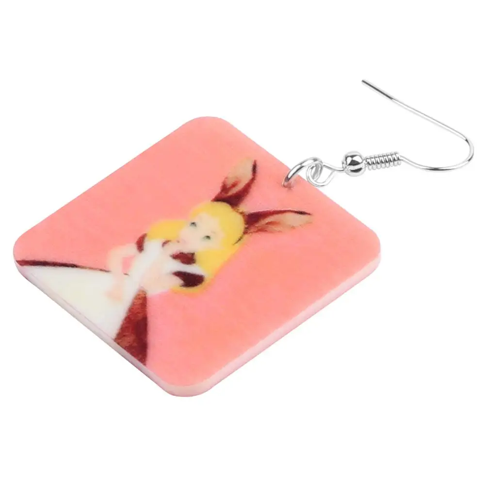 ARWA Acrylic Square Anime Rabbit Earrings Geometric Printing Animal Drop Dangle Jewelry For Women Girls Fashion Gift Decoration | Украшения