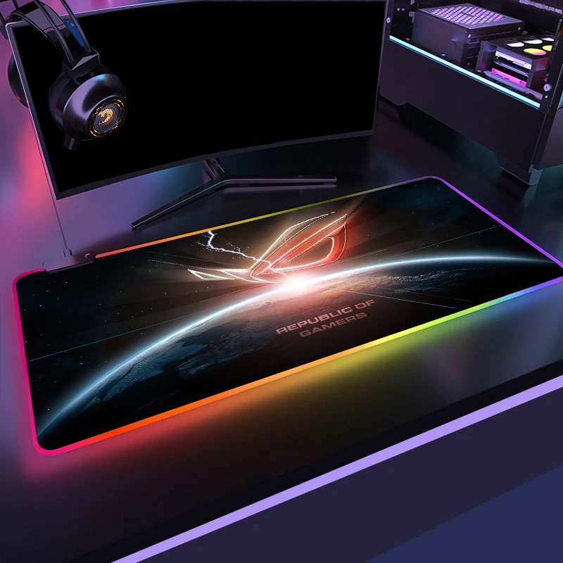 ROG большой RGB компьютерный коврик для мыши геймеров игровой настольный ПК