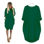 Женское платье большого размера, модная повседневная свободная футболка, Юбка До Колена, Женский Топ с длинным рукавом и карманом для полных девушек, подходит для лета