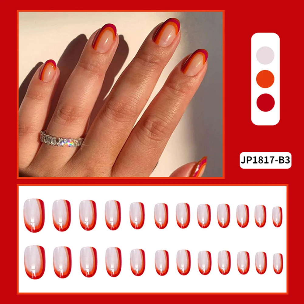 24 шт. красные французские короткие Круглые Искусственные ногти | Красота и