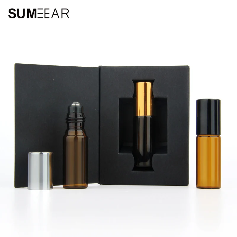 50 шт./лот 5 мл Янтарный мини флакон для духов упаковочная коробка стеклянный рулон