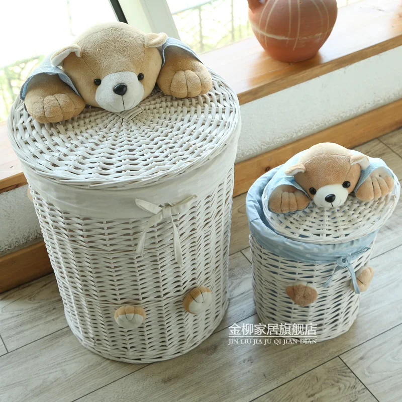 zq  Rattan Laundry Basket Toy Storage Box Household Dirty Laundry Basket Storage Basket Knitted Belt Lid