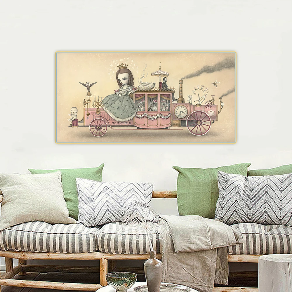 Картина маслом на холсте омнибус в стиле сюрреалиста