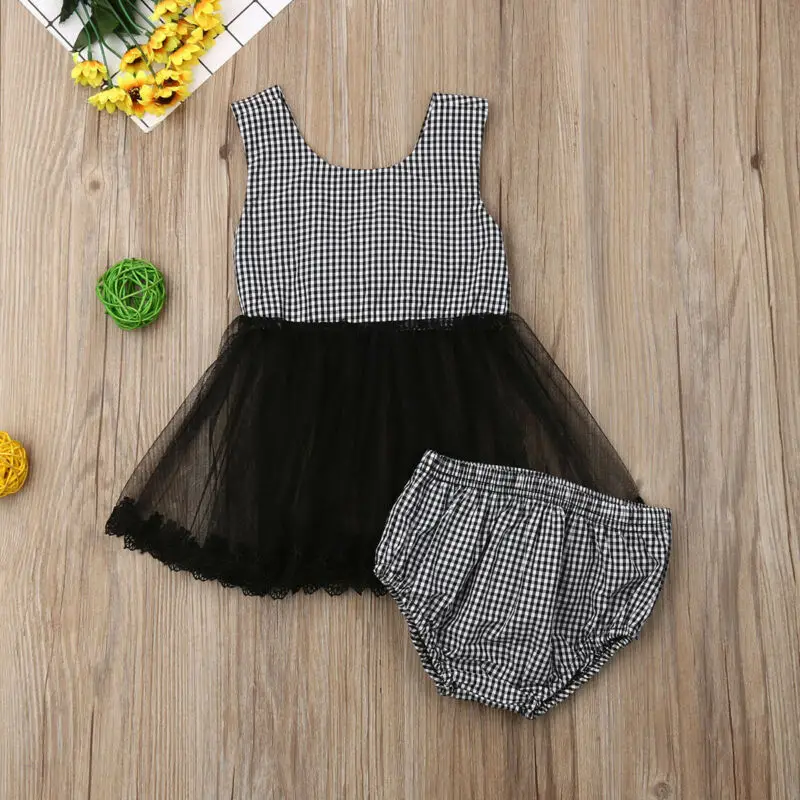 Одежда для новорожденных летние костюмы из 2 предметов младенцев топы в клетку