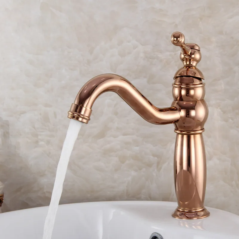 

Bathroom Basin Faucet Antique Brass Sink Mixer Tap Hot & Cold Single Handle Deck Mounted Rose Gold/Black Oil Brushed/Chrome