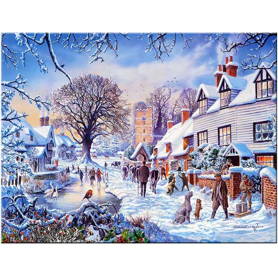 Алмазное искусство зимние пейзажи 5d diy Алмазная картина квадратная Круглая