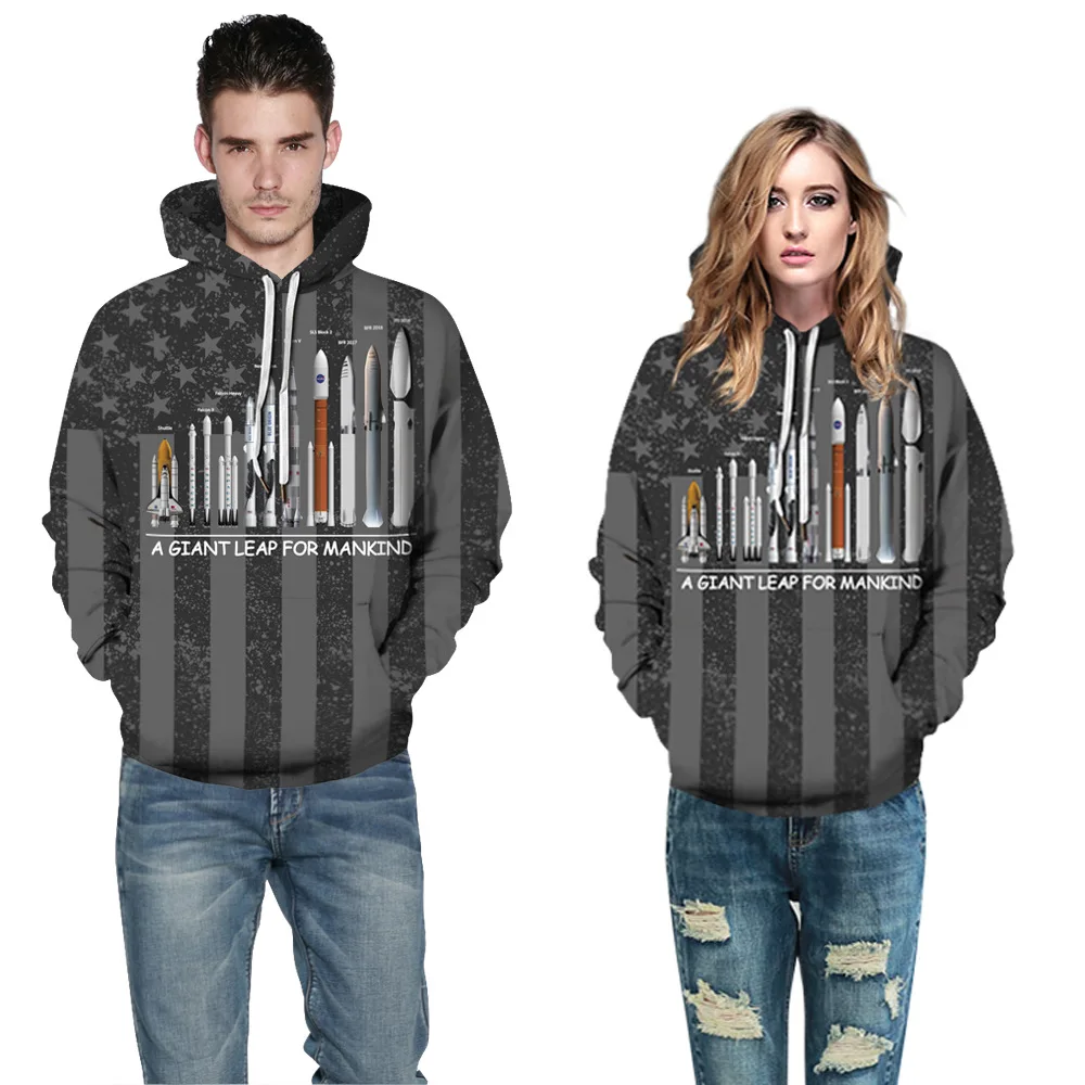 

QNPQYX Women Man Winter Streetwear Hoodies Tops 3D Astronaut Space Print Suit Pullover Sweatshirt Outwear Clothes Warm Hoodies