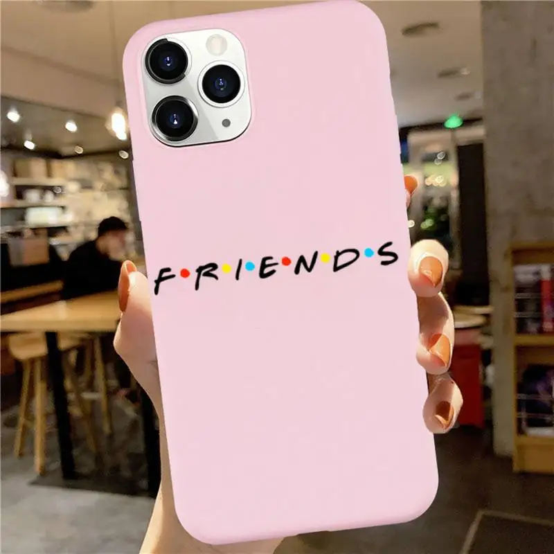 

friends TV Phone Case Pink Candy Color for iPhone 6 7 8 11 12 s mini pro X XS XR MAX Plus