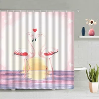 tropical plant shower curtains set flamingo 3d three dimensional color feather bathroom polyester screens with hooks washable