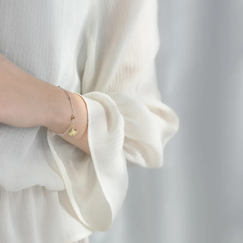 

XMD Popular 925 Sterling Silver Ginkgo biloba Chain Link Women Lobster Clasp Bracelet Jewelry Adjustable