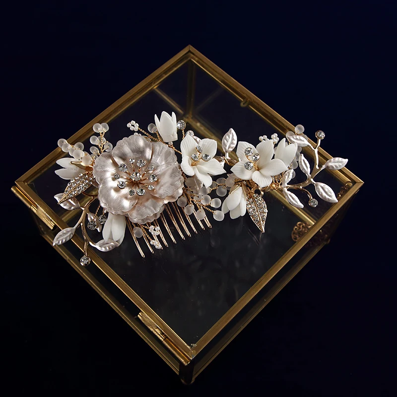 Корейские золотые гребни для волос ручной работы с листьями невесты жемчужные