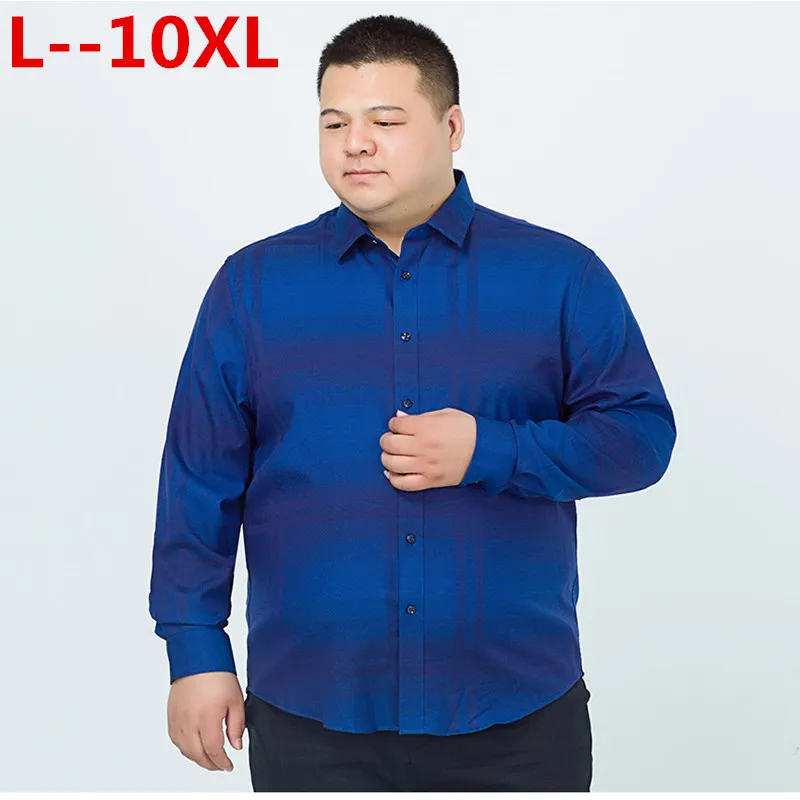 

6XL Plus 8XL Size 10XL 5XL Long Sleeve Shirts Cotton Formal Dress Male Fashion Slim Fit Striped Casual Shirt Men