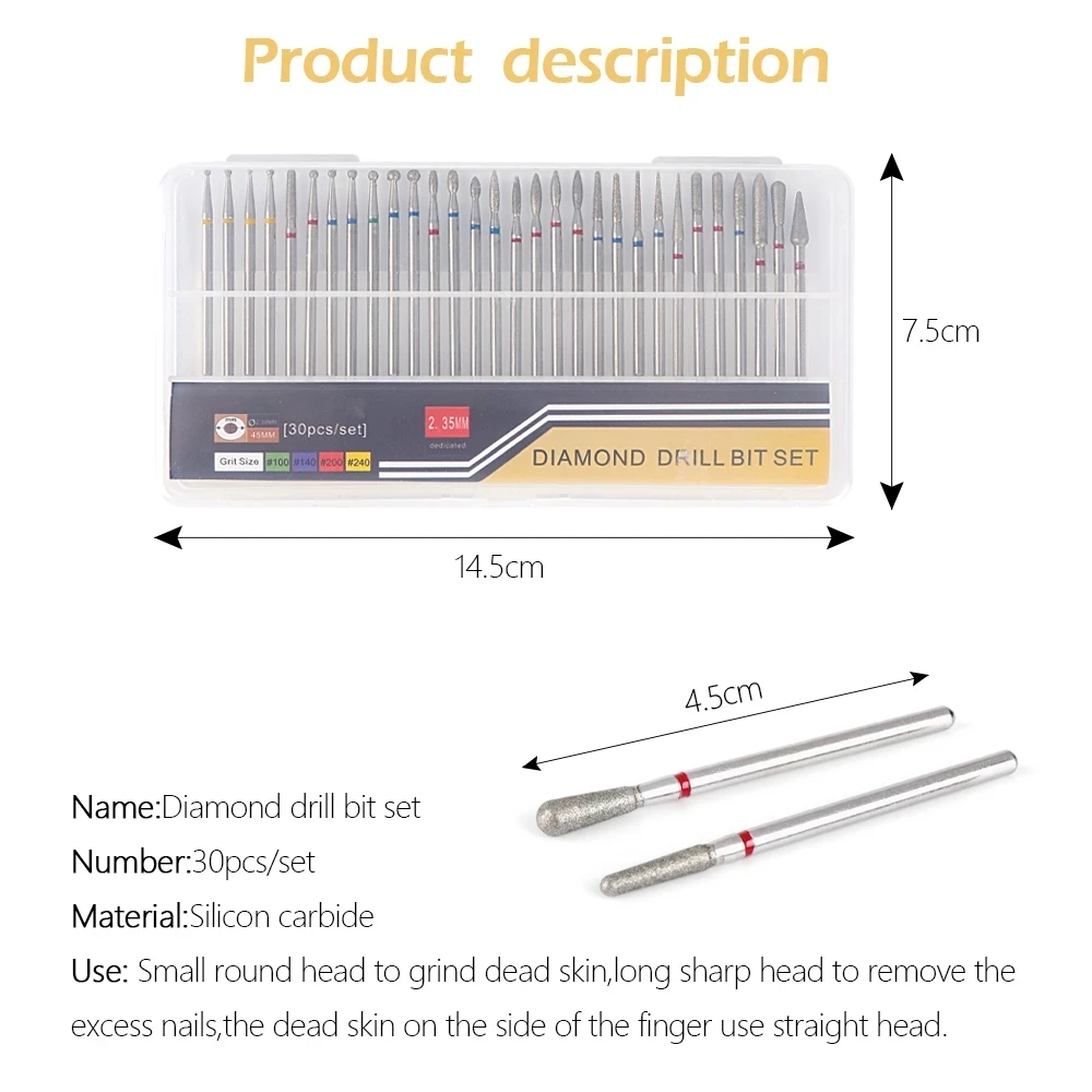 

Nail Drill Bit Holder Set Nail Art Diamond Grinding Head Alloy Grinding Bit Polishing Tungsten Carbide Nail Drill Bit Tool