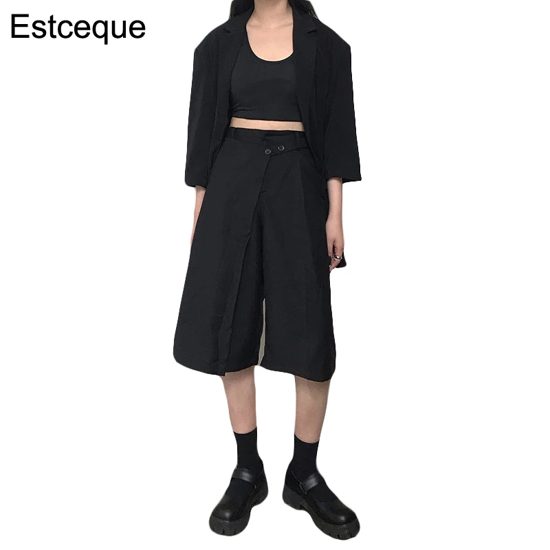 Корейские брюки до колен женские узкие тонкие свободные широкие с высокой талией