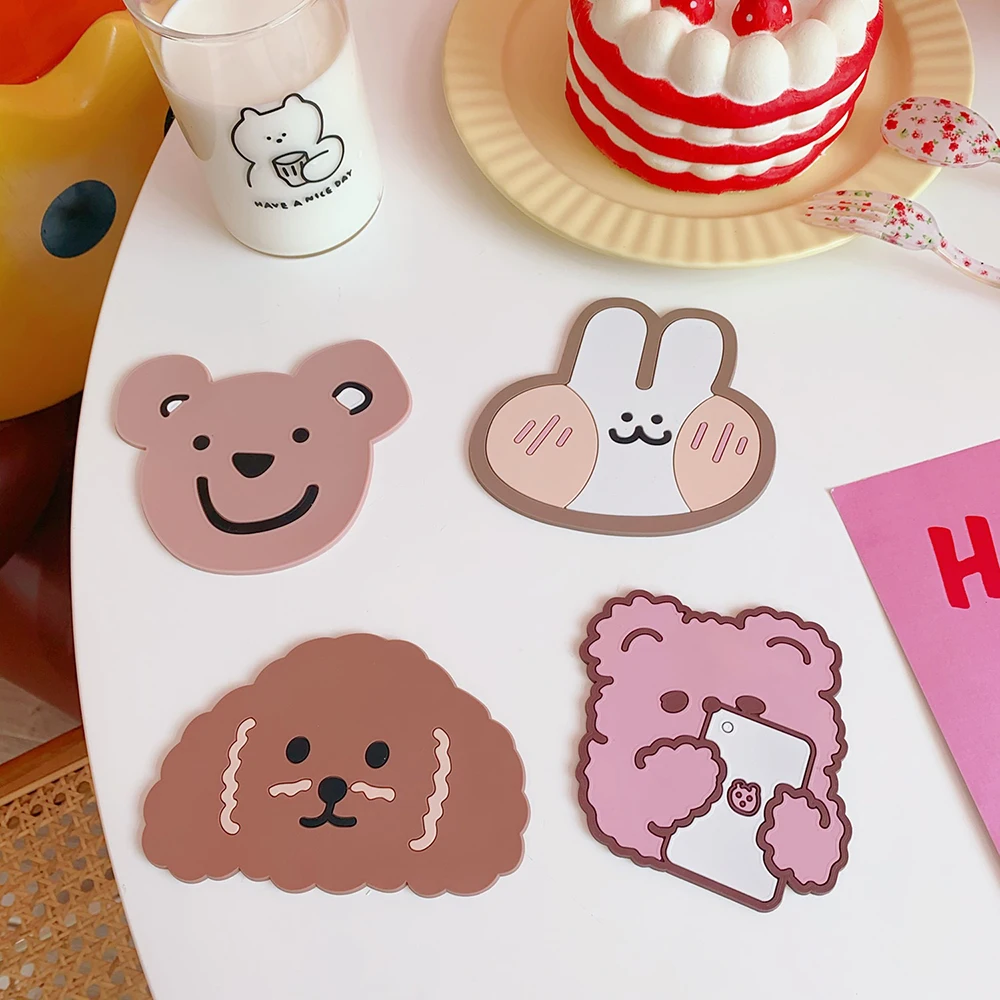 

Heat Insulation Non-slip Coffee Table Cup Mats Pad Placemat 4 Style Choose Animal Cartoon Silicone Coaster Kitchen Accessories