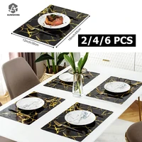 2/4/6PCS Marble Pattern Placemat Black Gold Chic PVC Table Mats Pad Drink Coffee Cup Coasters Non-Slip Waterproof Placemats