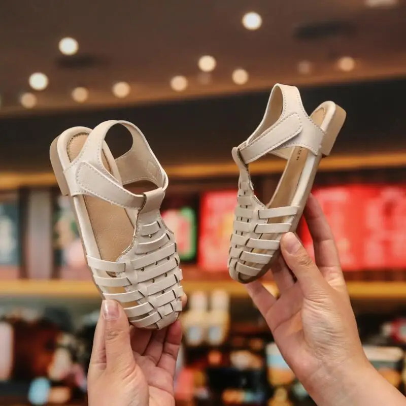 Детские летние сандалии для девочек плоская подошва с ремешком на щиколотке