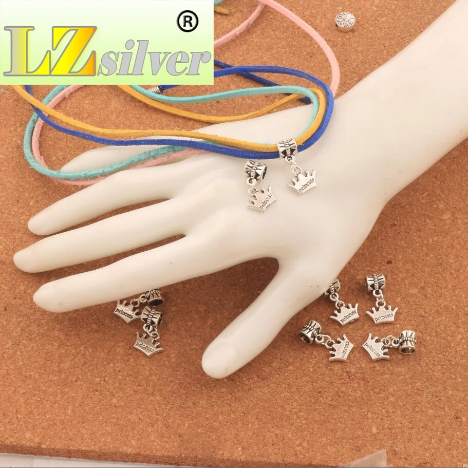 Princess Crown Big Hole Beads 22.3x13mm 100PCS zinc alloy Dangle Fit European Bracelets Jewelry DIY B029