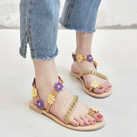 2020 the new fashion bohemia flowers womens sandals casual cross strap slip on flat with low 1cm 3cm solid front rear strap