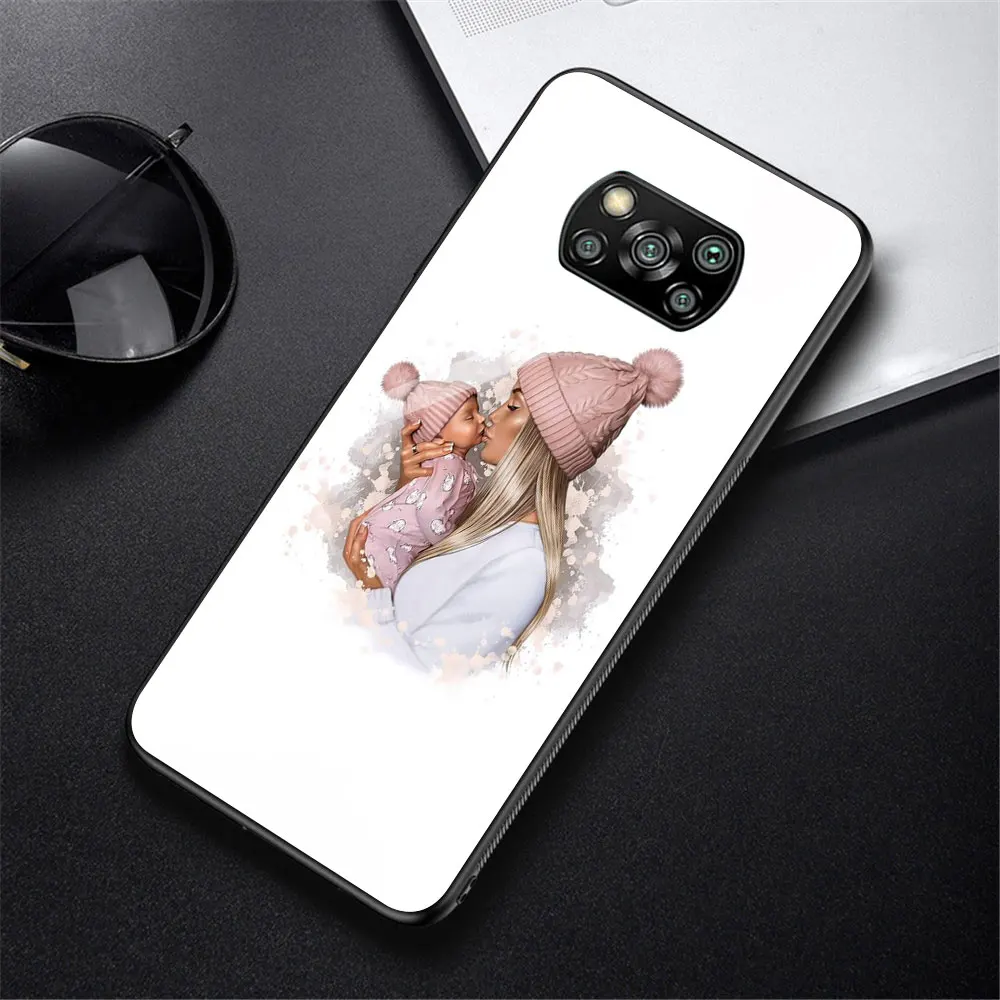 

Baby Mama Super Mom Girl Cover Case for Xiaomi Mi Poco X3 NFC Note 10 Lite 9T 10T Pro CC9E 10S Tempered Glass Soft Edge Shell