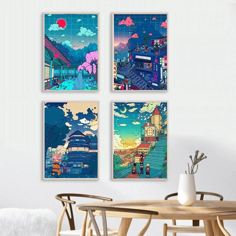 

Full Round Drill Anime Cartoon View Street Cross Stitch Home Decor Diamond Pictures Embroidery Painting Handmade Wall Sticker