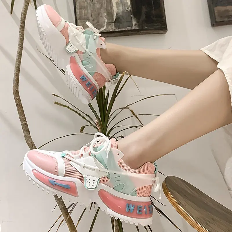 

Summer Shoes Ladies Casual Female Sneakers 2021 Fashion Women's Mixed Colors Modis New Sports Riband PU Spring Lace-Up Cotton Fa