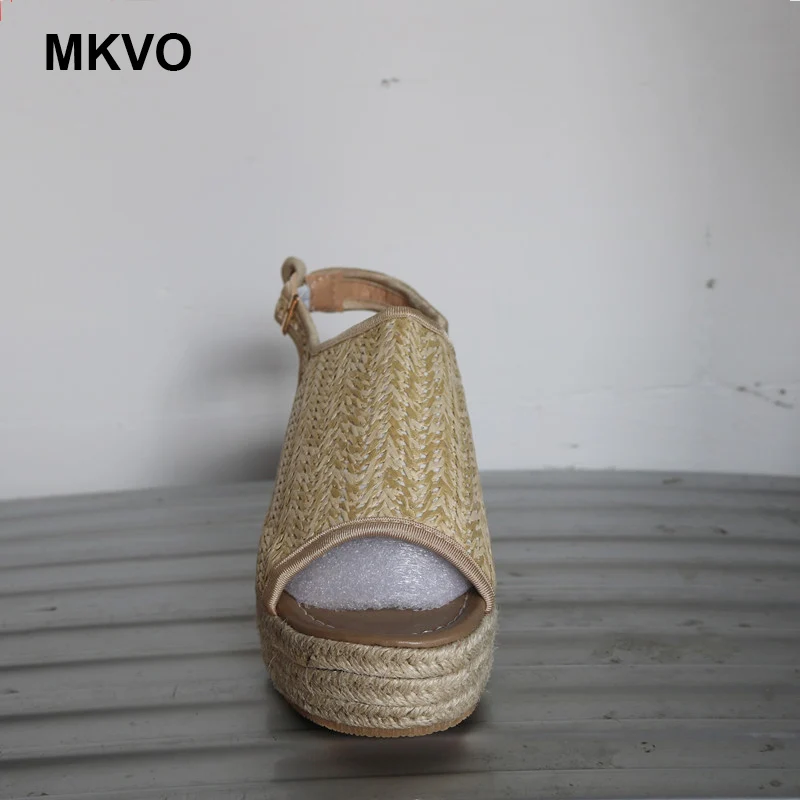 Женские сандалии с открытым носком льняные Босоножки на платформе и высоком