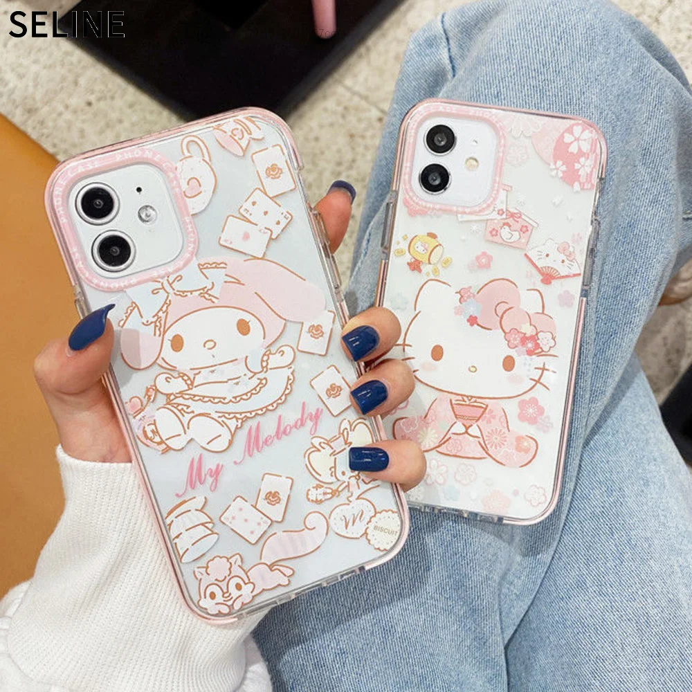 Sanrio-funda con dibujo de My Melody para Iphone, carcasa Kawaii de Hello Kitty para IPhone 13 PRO, XS MAX, 12, 11, XR, X, SE, 7, 8 Plus