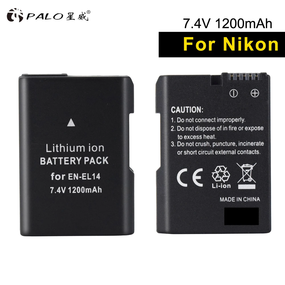 

PALO 2pcs bateria EN-EL14 7.4V digital batteries camera Battery en el14 for Nikon DF d3100 d5300 d3400 d3200 d5100 P7700 P7800