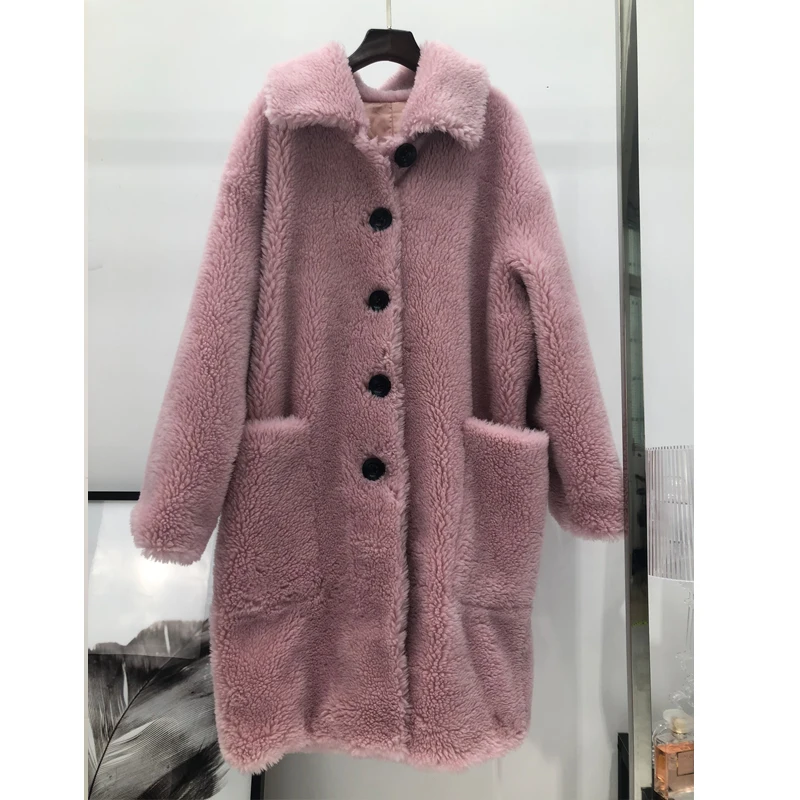 

Sheep Shearing Overcoat Women 2020 Real Coat Female Jacket Long Winter Warm Lamb Fur Coats casaco feminino LX2420