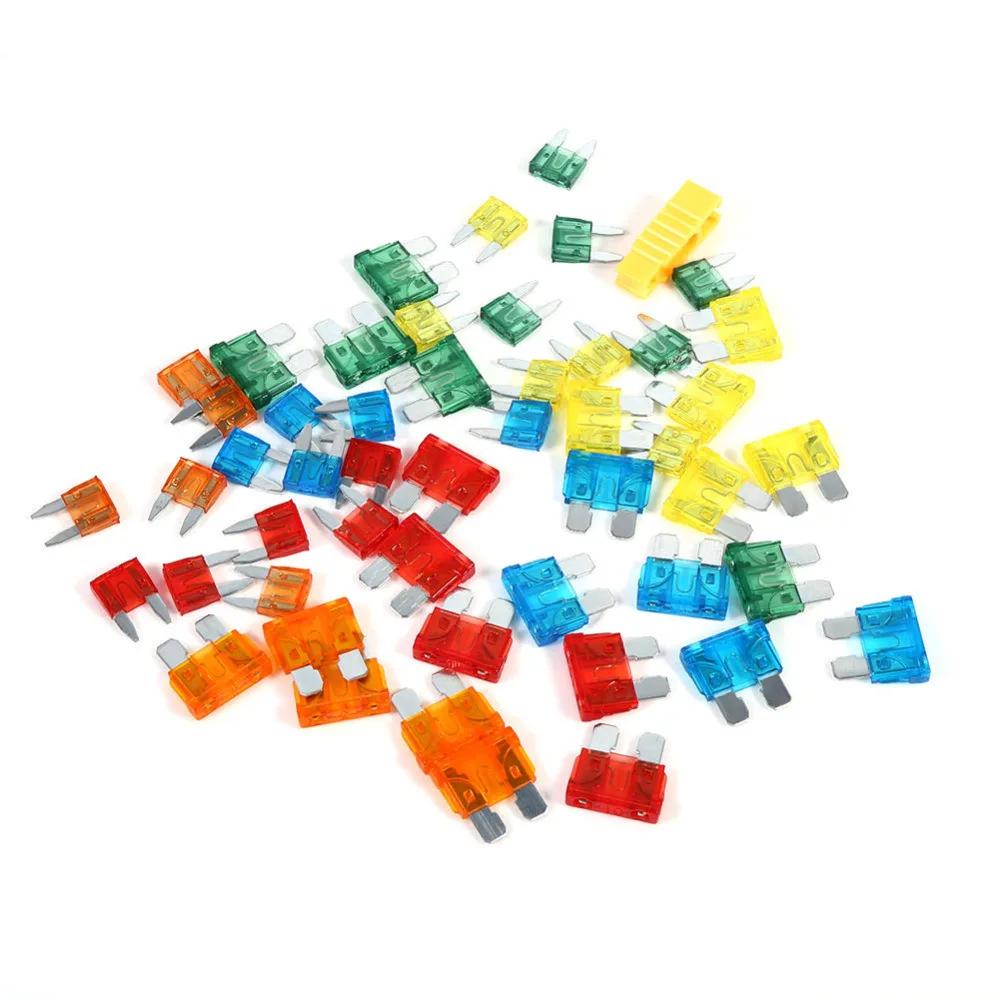 

Dropshipping Car-Styling 50pcs Assortment 5A 10A 15A 20A 30A Car Blade Fuse With Clip Auto Standard Mini Fuse BoatAccessorie