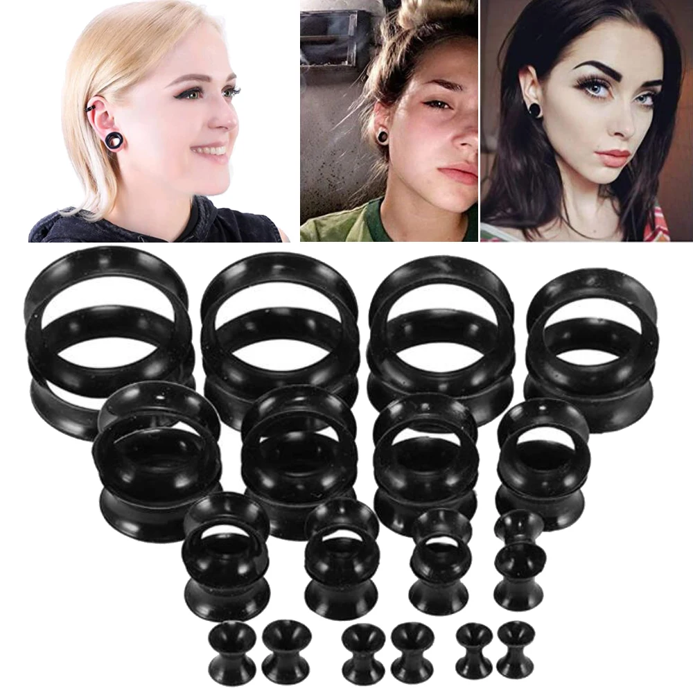 2 шт./лот Полые черный силиконовый гибкий двойной расклешенные плоть ушной тунель