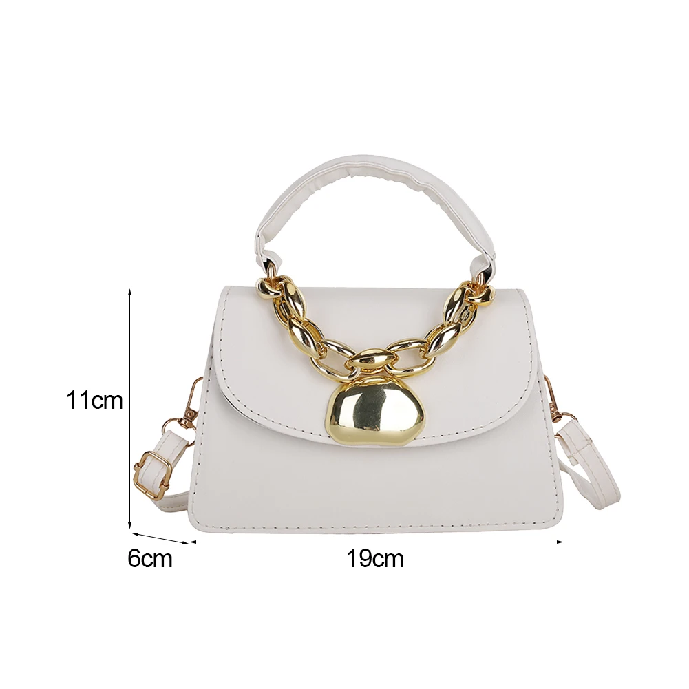 

Vintage Women Thick Chain Shoulder Crossbody Bags PU Leather Solid Color Messenger Bag Classic Ladies Mini Flap Purse Handbags