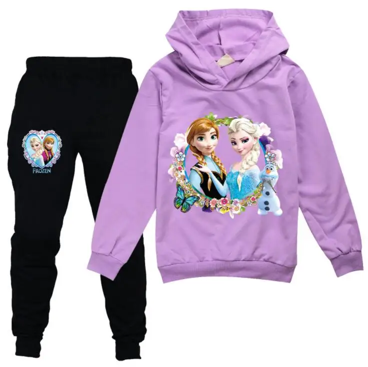 Disney Spring Autumn Cartoon Frozen Anna Elsa Sweatshirt+Pants 2 PCS Set Baby Girls Clothing Hoodies Tracksuit Suits | Детская одежда и