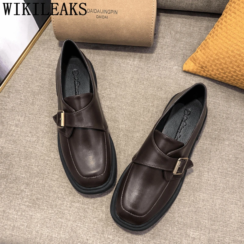 Туфли женские на низком каблуке винтажные лоферы кожаная повседневная обувь