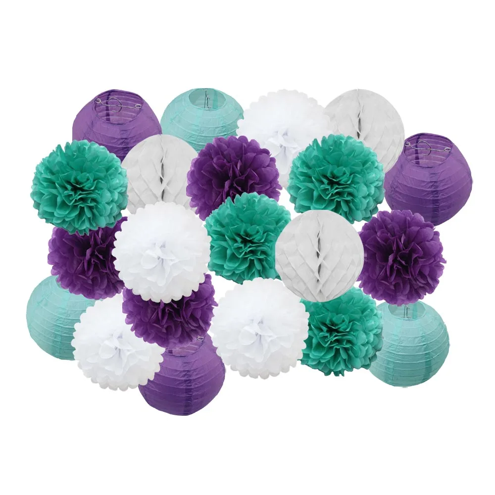 Purple Tiffany Set Горячая распродажа 21 шт./компл. розовый набор круглых Бумага Фонари для маленьких девочек украшение для детей крещение вечерние декор висит Изделия из бумаги орнамент - Цвет: Purple Tiffany Set