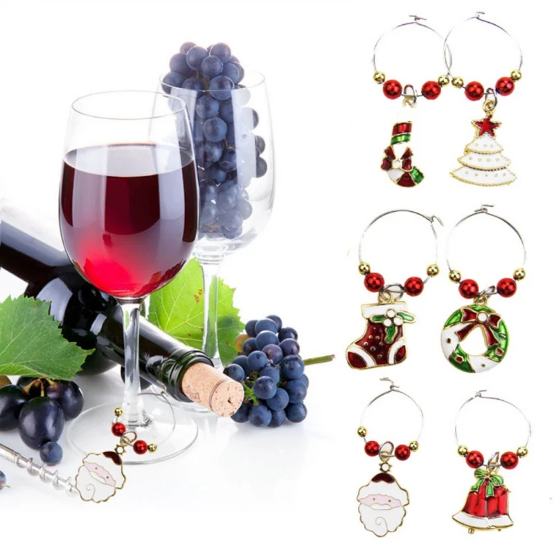 6 шт. Рождественский бокал для вина кольцо Санта-дерево гирлянда амулеты тег