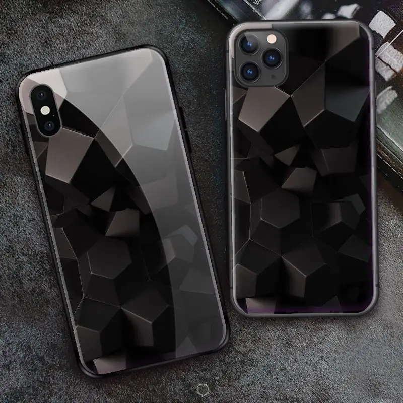 Черный ромб для iPhone SE 6 6s 7 8 plus x xr xs 11 12 Pro max mini чехлы телефонов из закаленного