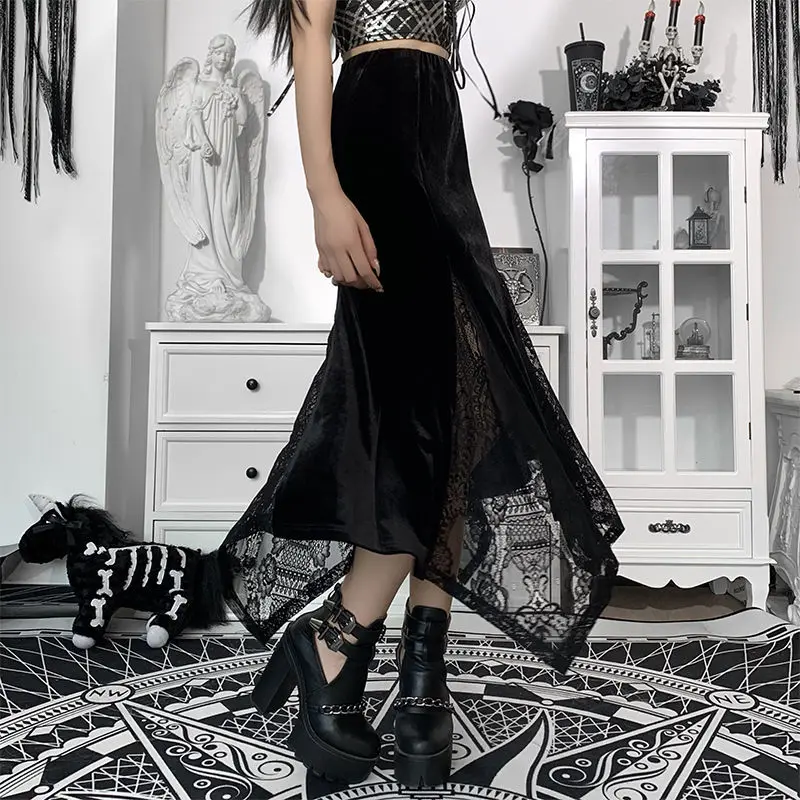 Женская бархатная юбка средней длины в стиле Харадзюку | одежда