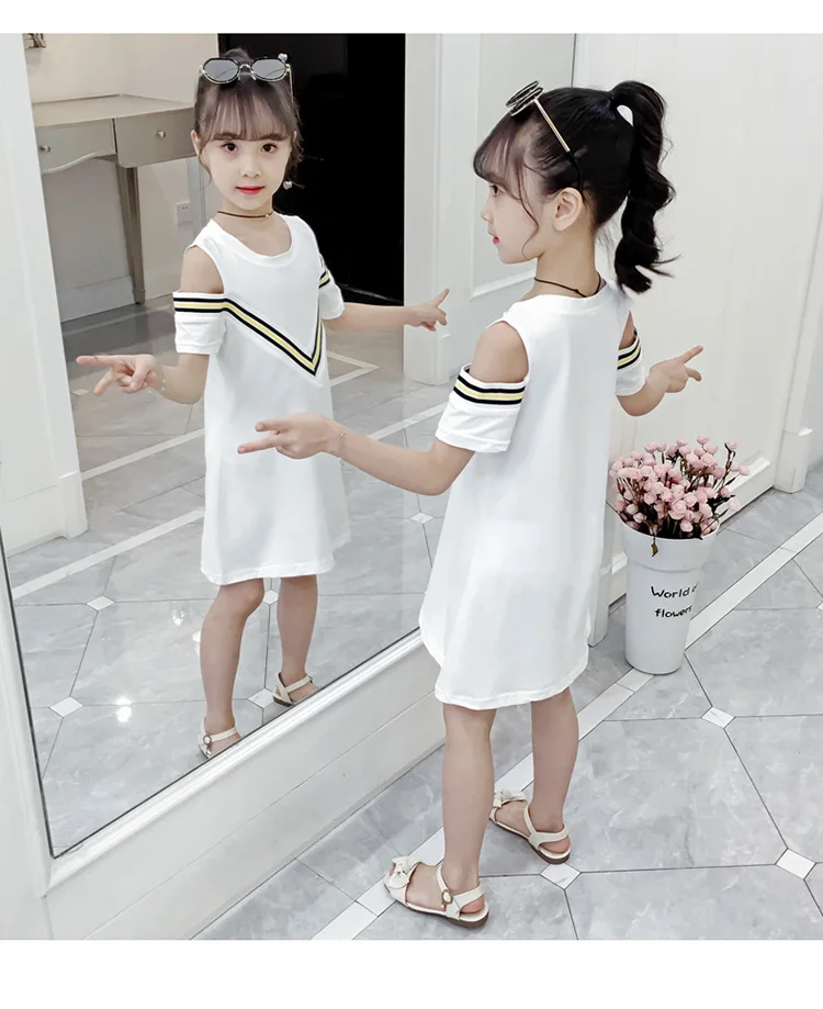 Детские Полосатые платья для девочек повседневная черная белая детская одежда