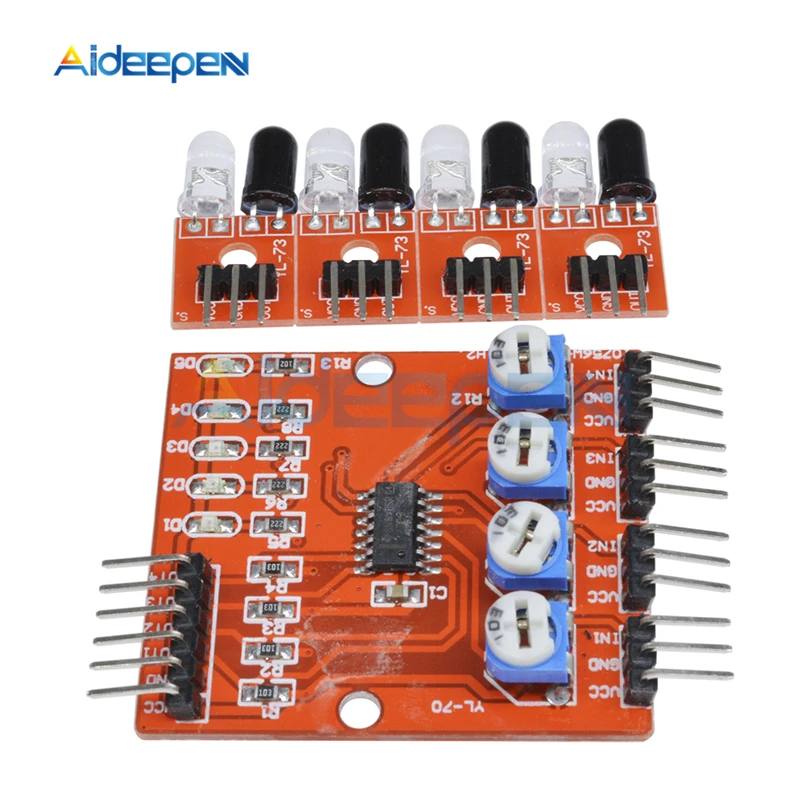 DC 3.3V-5V F233-01 4 Channel Four-Way Infrared Detector Tracking Obstacle Avoidance Sensor Module With Cable For Car Robot | Инструменты
